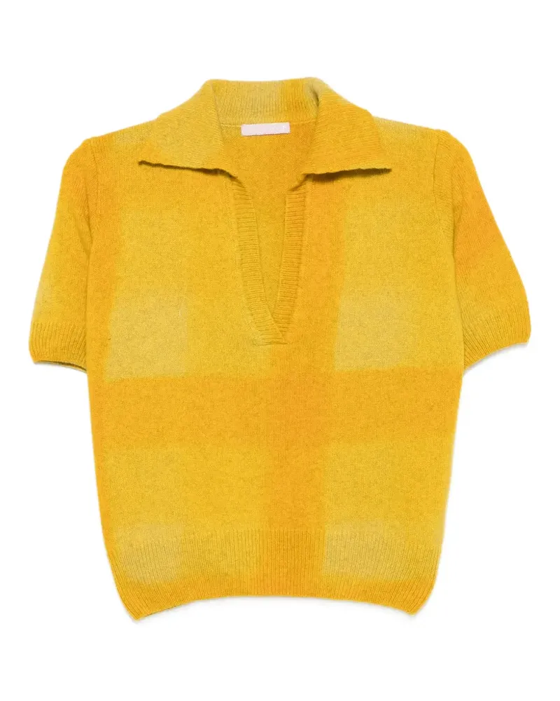 Kristina Ti Karierter Pullover mit Poloshirtkragen - Gelb Gelb
