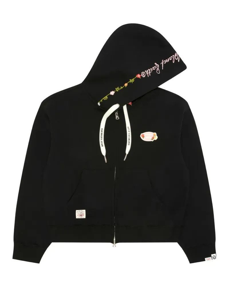 BAPE Kapuzenjacke mit Blumen-Patches - Schwarz Schwarz