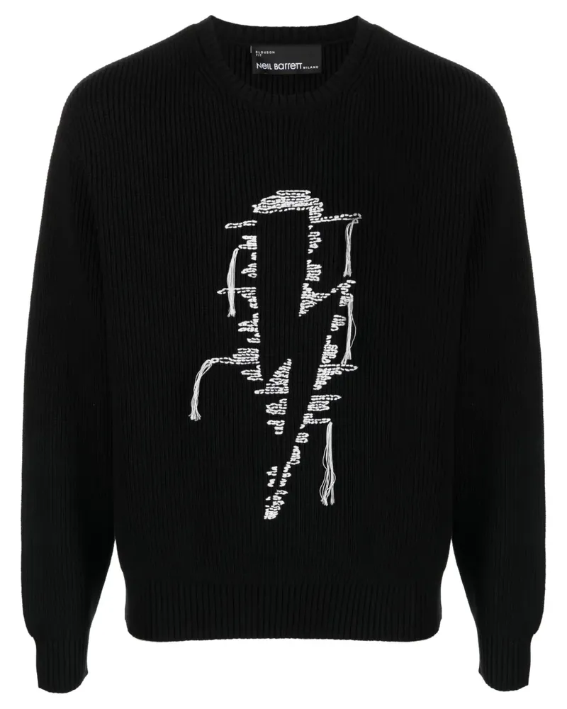 Neil Barrett Gerippter Strickpullover mit Stickerei - Schwarz Schwarz