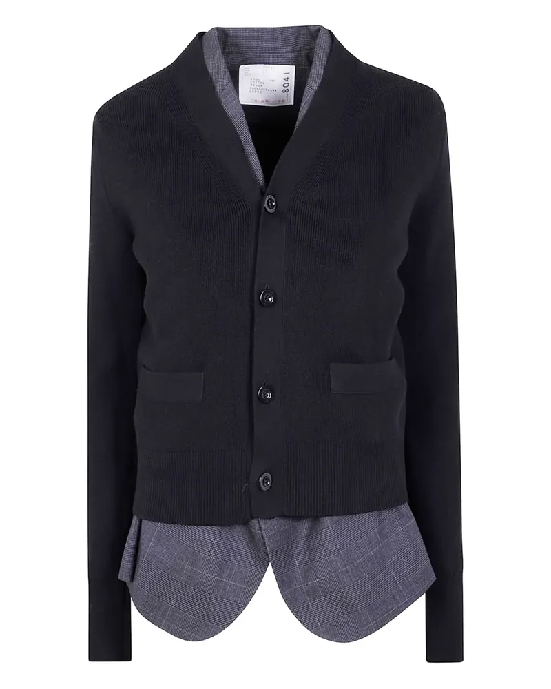 Sacai Gerippter Cardigan - Schwarz Schwarz