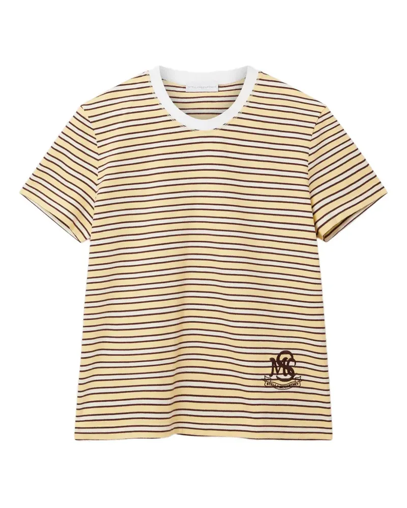 Stella McCartney Gestreiftes T-Shirt mit Logo-Patch - Gelb Gelb