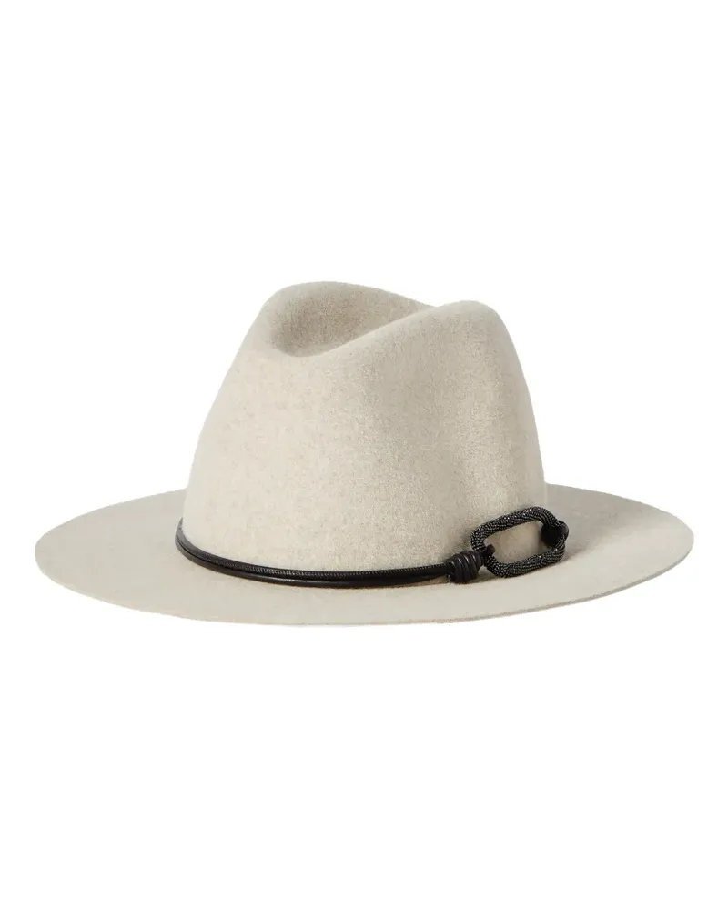 Brunello Cucinelli Filz-Fedora mit Lederband und Monili - Nude Nude