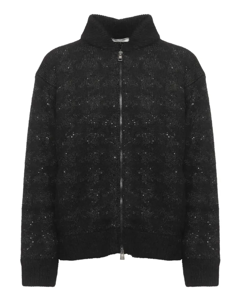 PANICALE Cashmere sequin-embellished houndstooth jacket - Schwarz Schwarz
