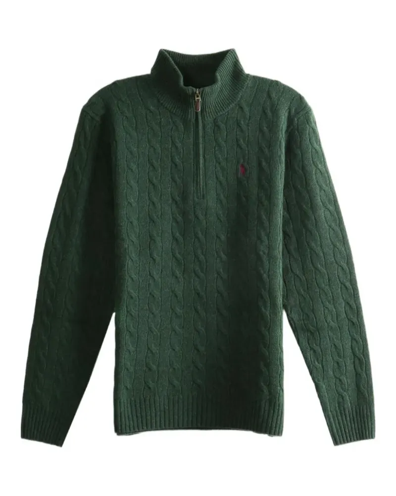 Ralph Lauren Pullover mit Zopfmuster und Viertelreißverschluss - Grün Grün