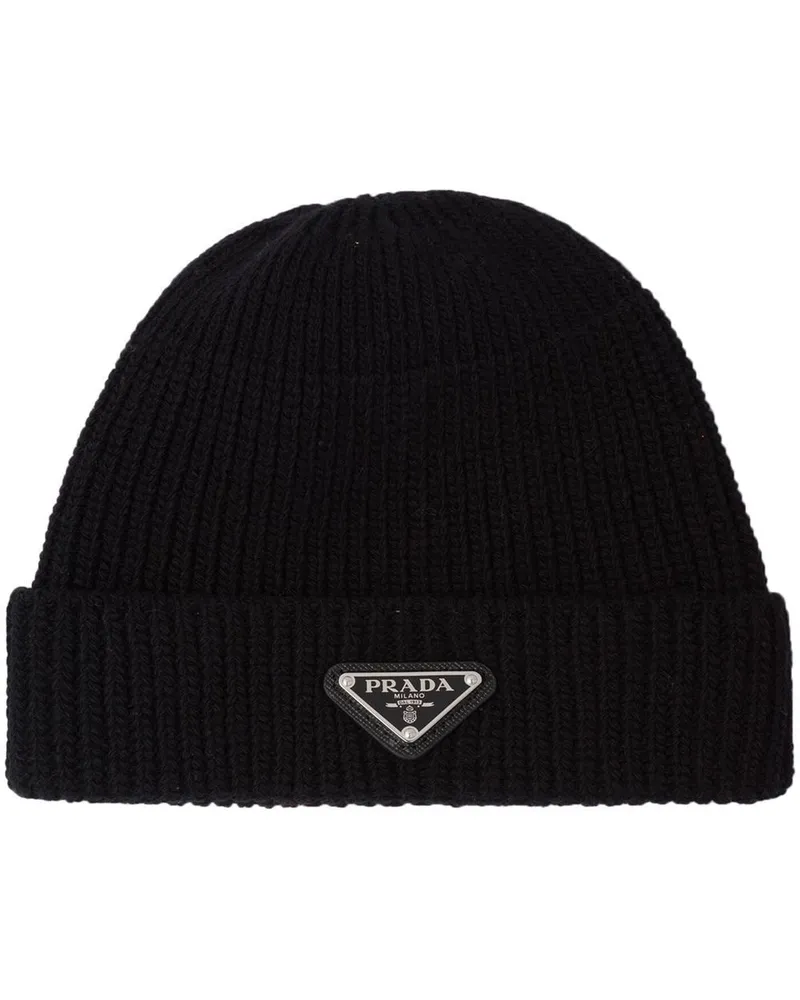 Prada Beanie aus Kaschmir mit Logo Schwarz