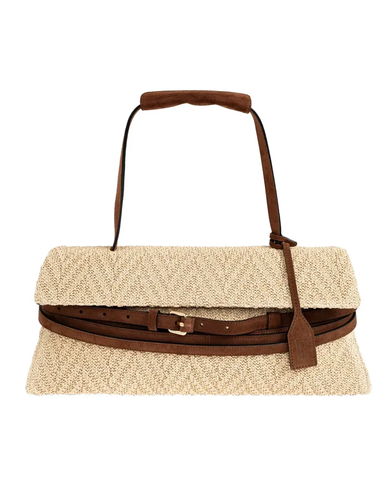 Moschino belt-detail woven tote bag - Nude Nude