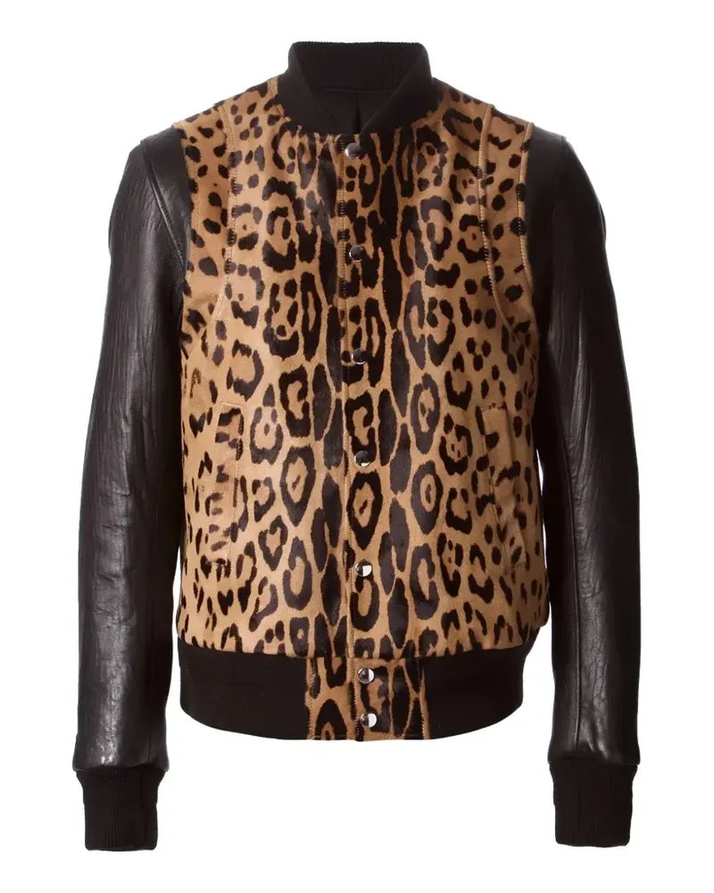 Balmain leopard-print leather-sleeve jacket - Nude Nude