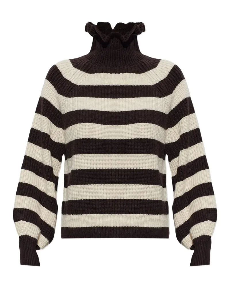 Max Mara Gestreifter Pontile Pullover mit Rüschenbesatz - Braun Braun