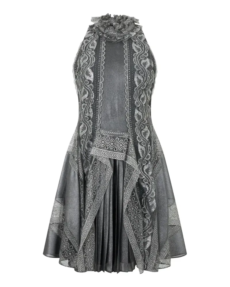 Alberta Ferretti Minikleid mit Rüschenkragen und Falten - Grau Grau