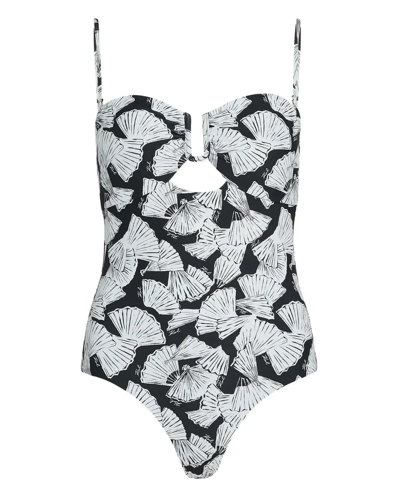Karl Lagerfeld Badeanzug mit Fächer-Print - Schwarz Schwarz
