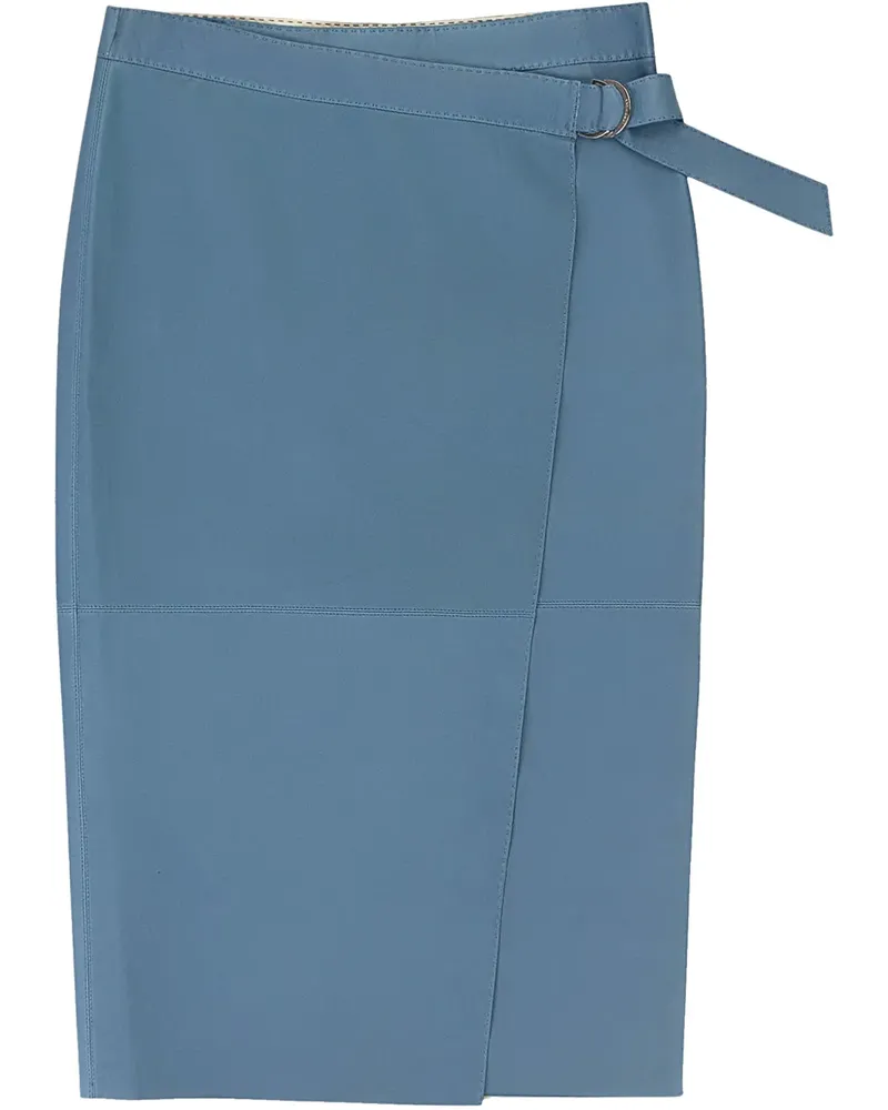 Loro Piana Leder-Bleistiftrock in Wickeloptik - Blau Blau