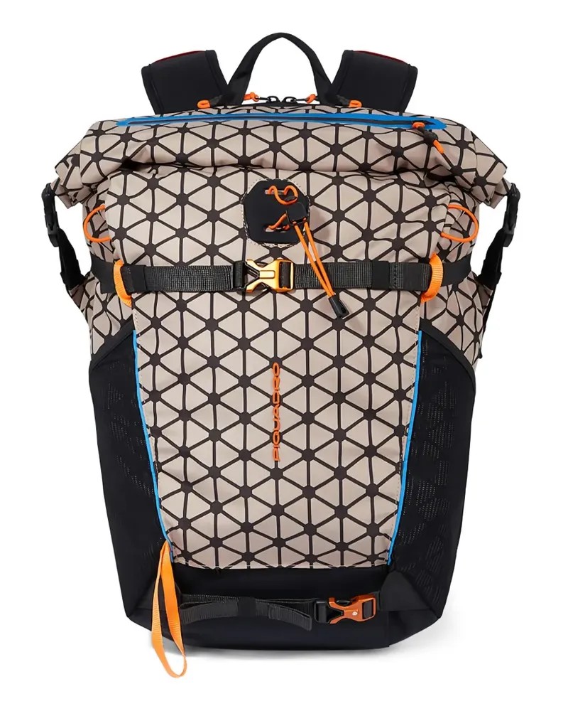 Piquadro Geometrisch gemusterter Rucksack mit Rollverschluss - Nude Nude