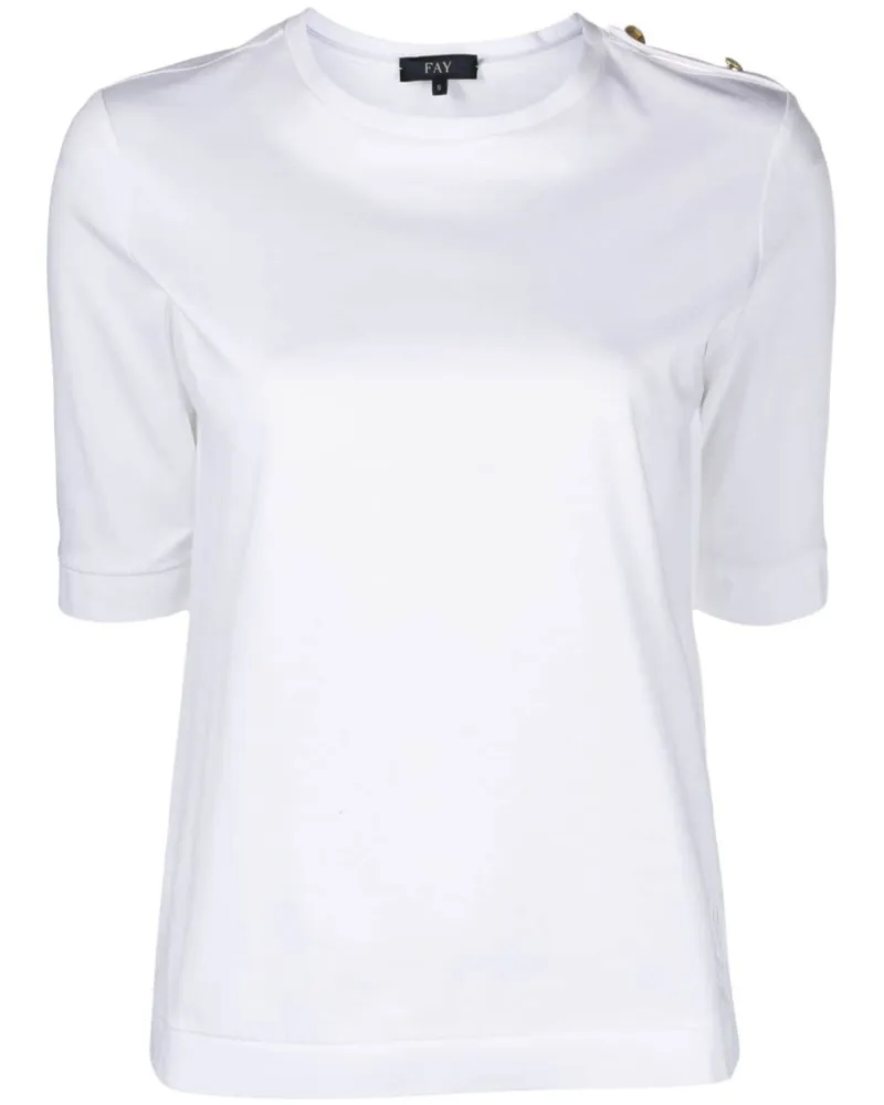 Fay T-Shirt mit Schulterklappen Weiß