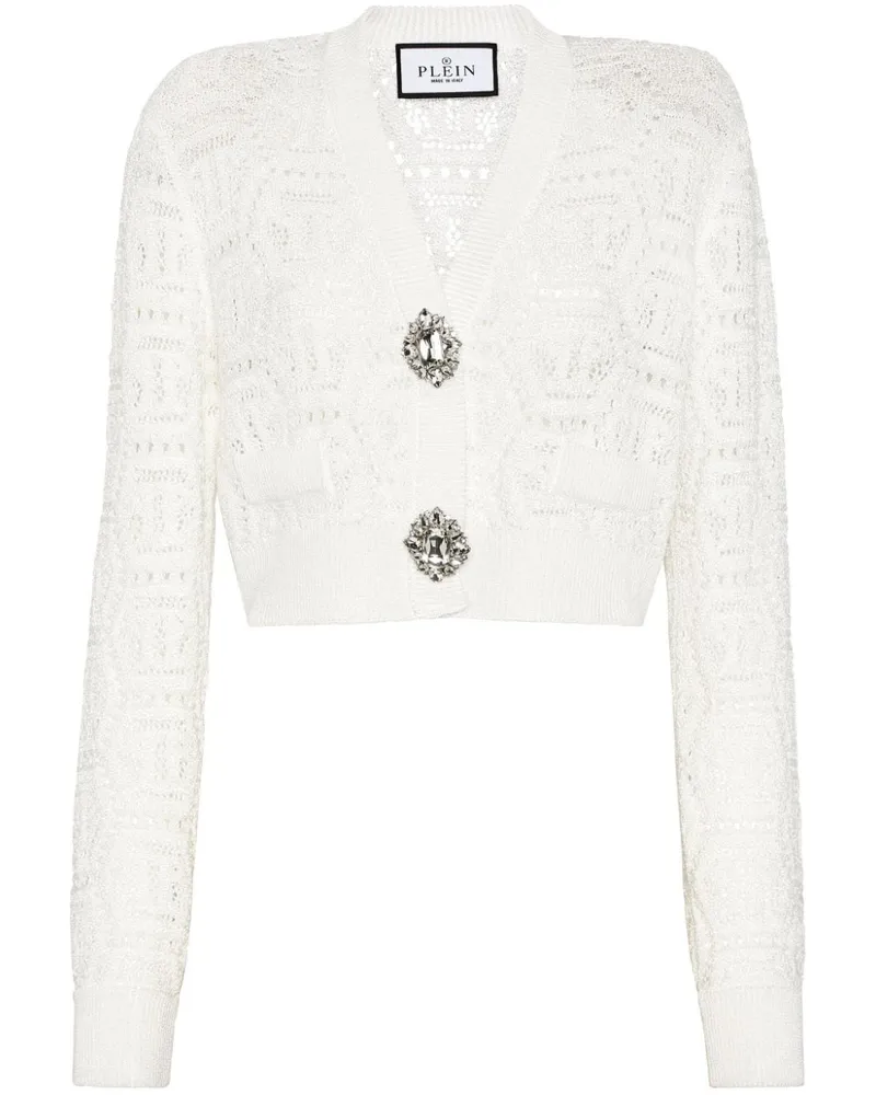 Philipp Plein Gehäkelter Cardigan mit Monogramm - Weiß Weiß