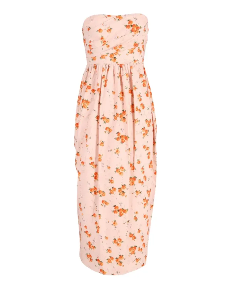 LoveShackFancy strapless floral-print midi dress - Orange Orange