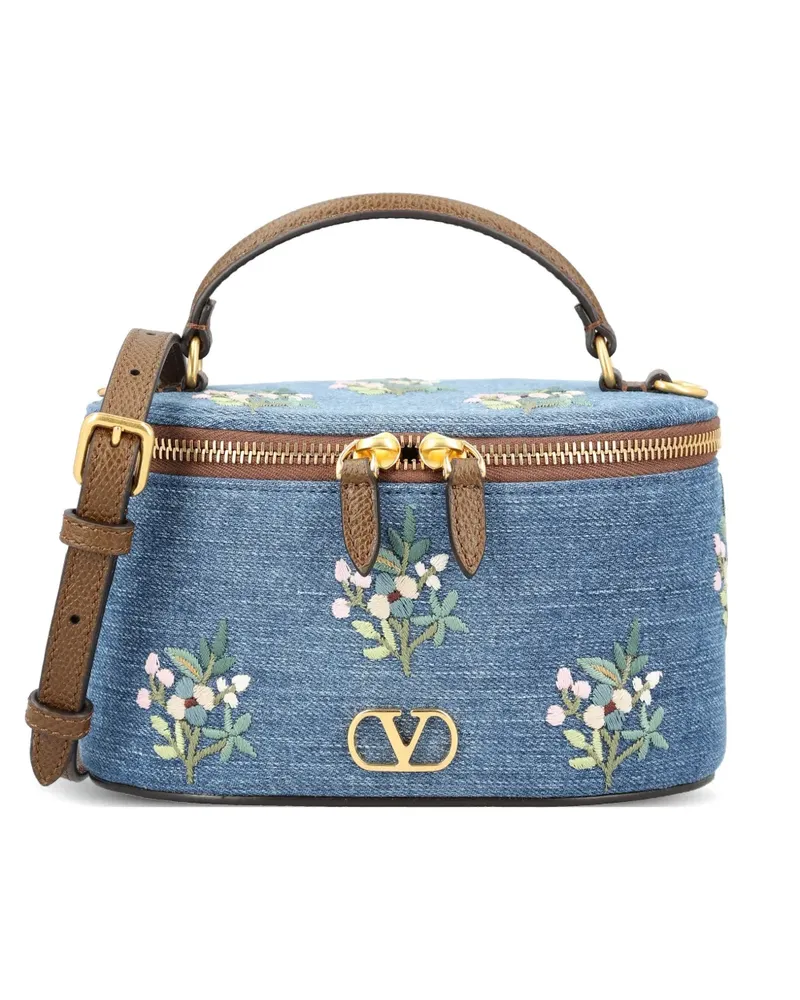 Valentino Garavani Vanity floral-embroidered denim tote bag - Blau Blau