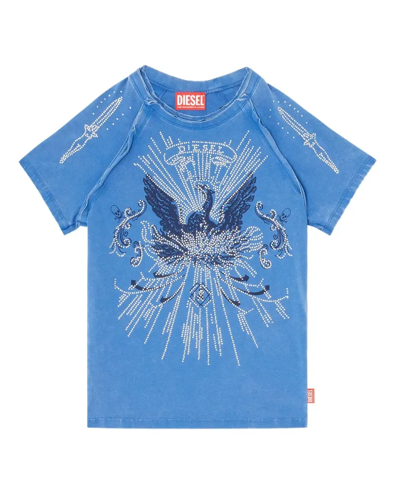 Diesel Strassverziertes T-Shirt mit Raglanärmeln - Blau Blau