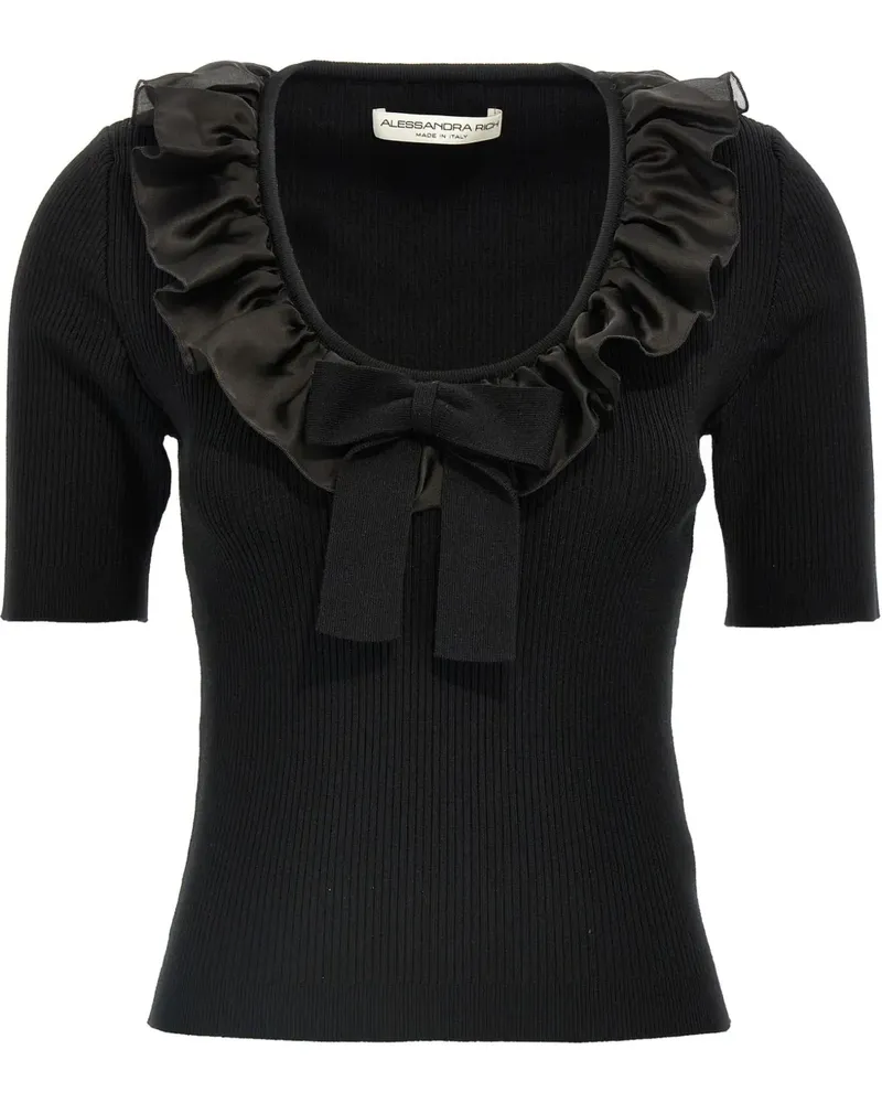Alessandra Rich Gerüschtes T-Shirt - Schwarz Schwarz