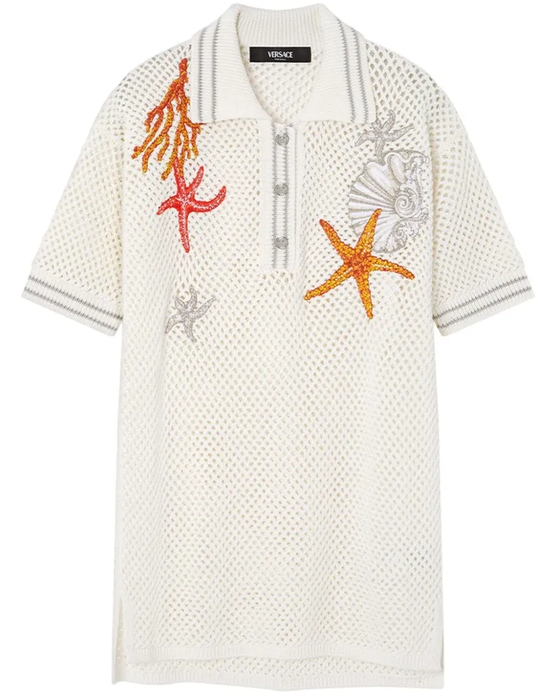 Versace Poloshirt aus Häkelstrick - Weiß Weiß