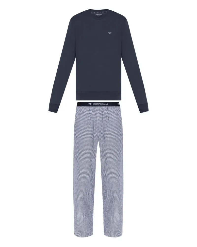 Emporio Armani Bestickter Pyjama mit Vichy-Muster - Blau Blau