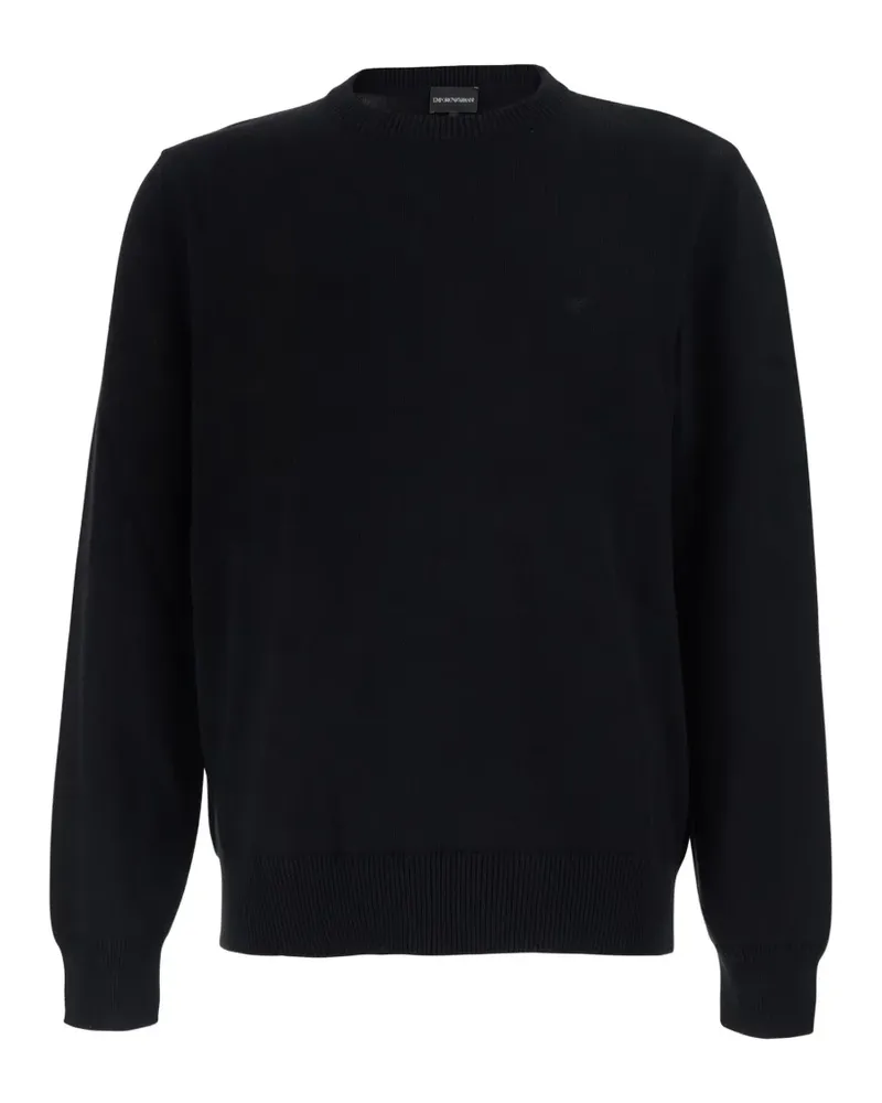 Emporio Armani logo-embroidered ribbed-trim sweater - Schwarz Schwarz