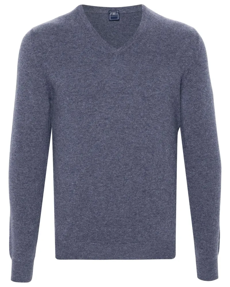 Fedeli Klassischer Kaschmirpullover Blau