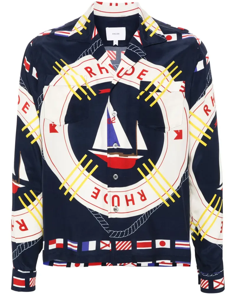 RHUDE Flag Sail Hemd aus Seide - Blau Blau