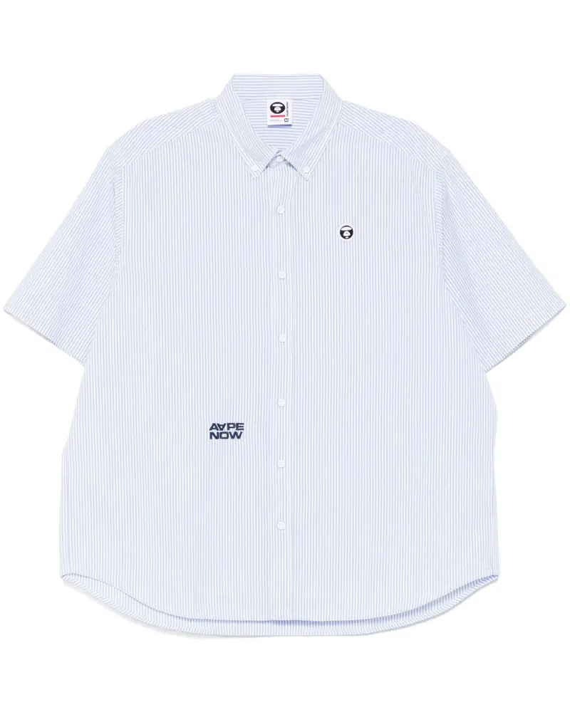 BAPE Gestreiftes APENOW Hemd mit Moonface-Logo - Blau Blau