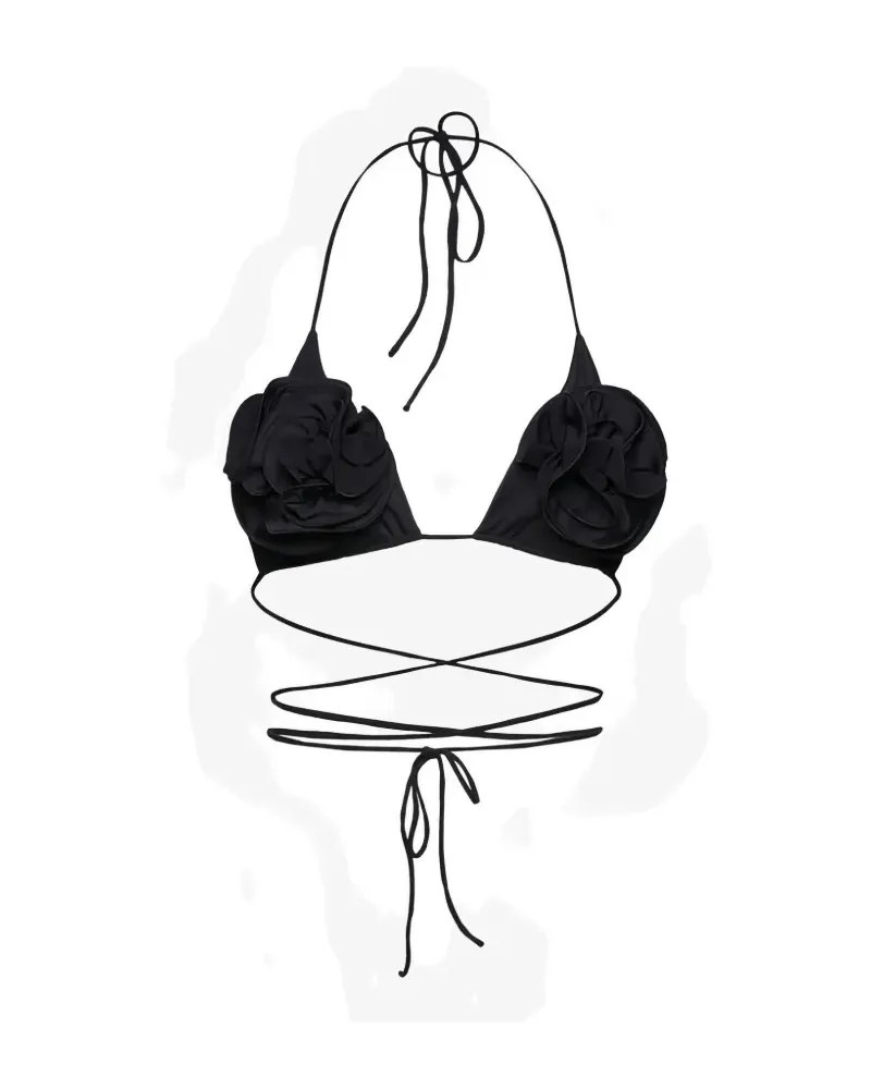Magda Butrym floral-appliqué wrap-around bikini top - Schwarz Schwarz