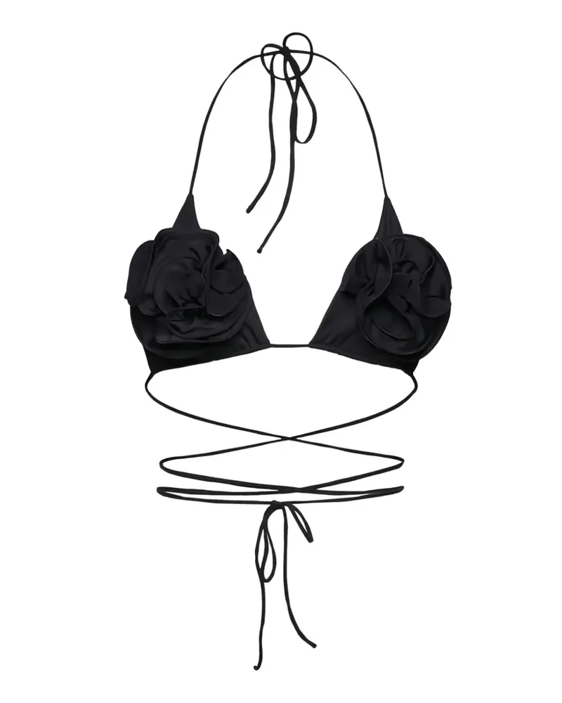 Magda Butrym floral-appliqué wrap-around bikini top - Schwarz Schwarz
