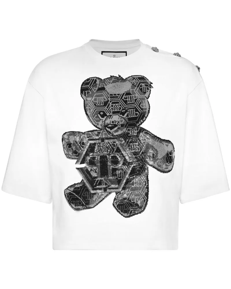 Philipp Plein Cropped-T-Shirt mit Teddy-Print - Weiß Weiß