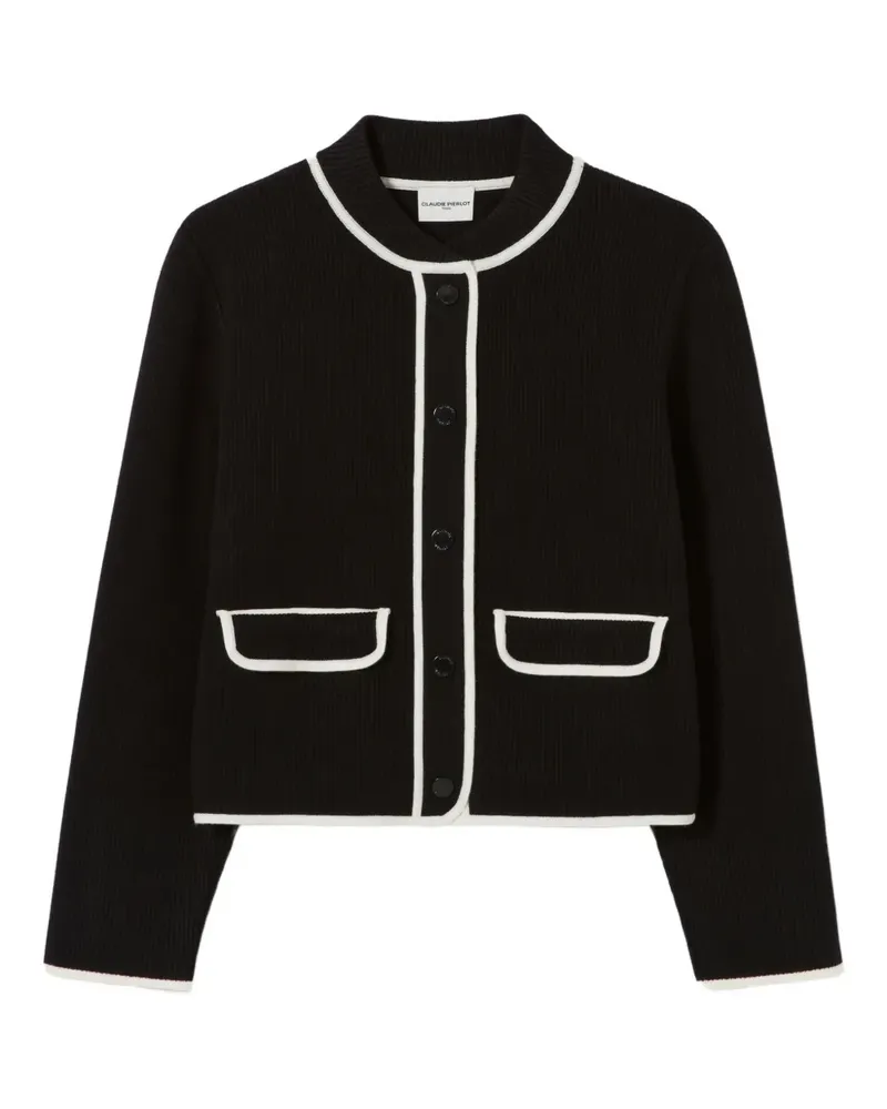 Claudie Pierlot Gerippter Cardigan mit Kontrastbesatz - Schwarz Schwarz