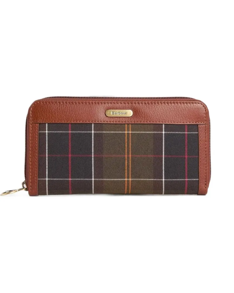 Barbour Daphne Clutch mit Schottenkaro und Lederbesatz - Braun Braun