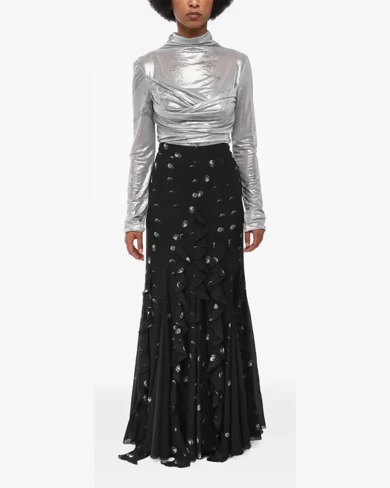 OFF-WHITE ruffled printed maxi skirt - Schwarz Schwarz