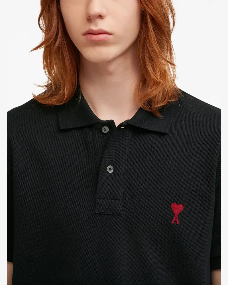 AMI Paris Poloshirt mit Logo-Stickerei - Schwarz Schwarz