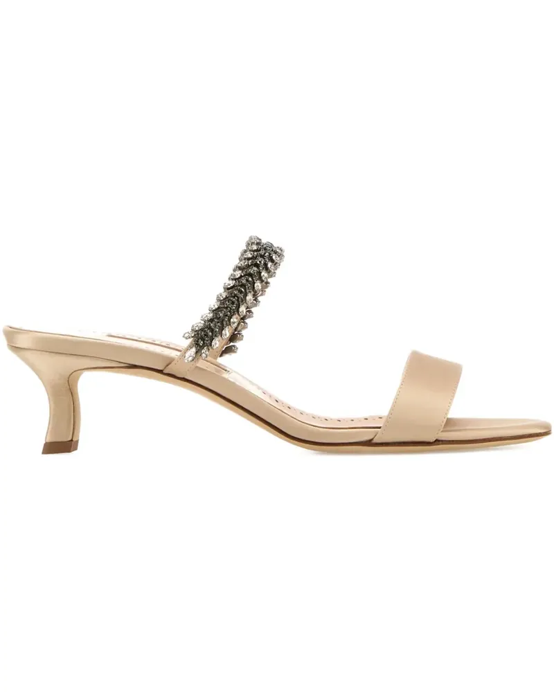 Manolo Blahnik Kifasan Sandalen aus Satin mit Perlen 50mm - Nude Nude