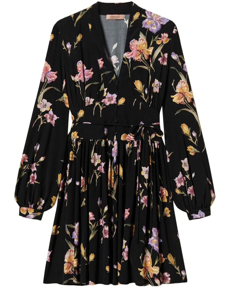 Twin-Set Minikleid mit Blumen-Print - Schwarz Schwarz