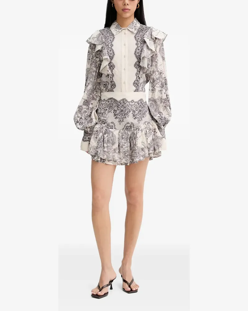 Blumarine Kurzer Rock mit Spitzenprint und Rüschen - Nude Nude