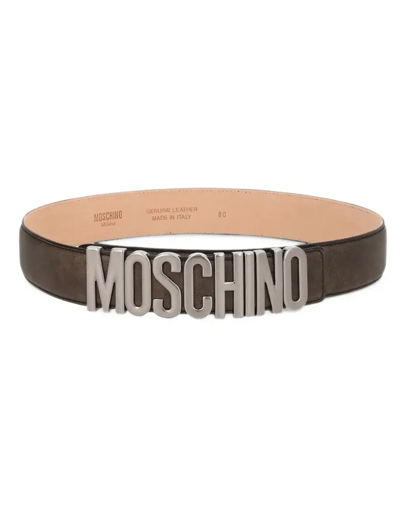Moschino logo-lettering leather belt - Braun Braun