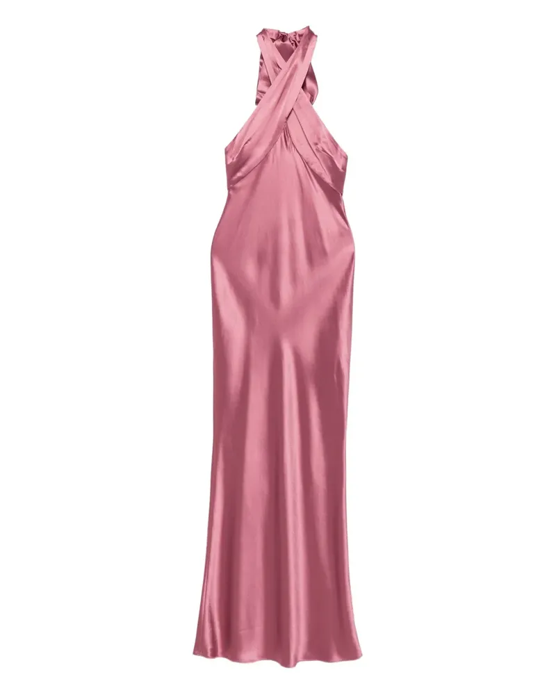 Retrofête Satinkleid mit überkreuzten Trägern - Rosa Rosa