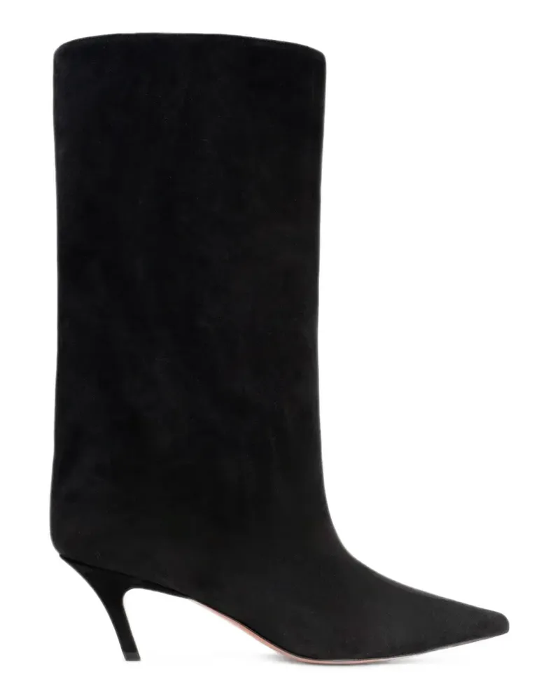 Amina Muaddi Wildlederstiefel mit spitzer Kappe - Schwarz Schwarz