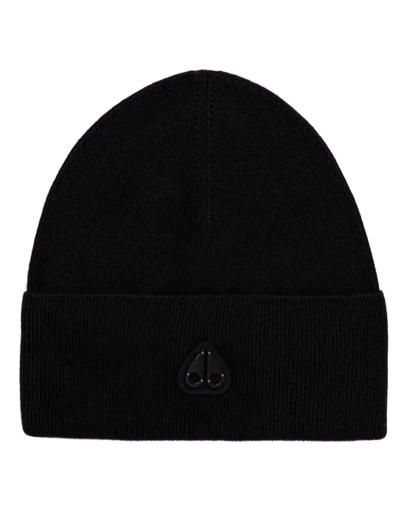 Moose Knuckles Beanie mit Logo-Schild - Schwarz Schwarz