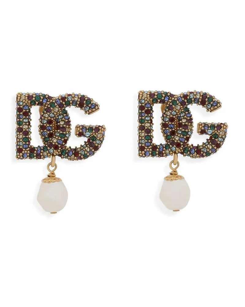 Dolce & Gabbana Ohrringe mit strassverziertem DG-Logo - Gold Gold