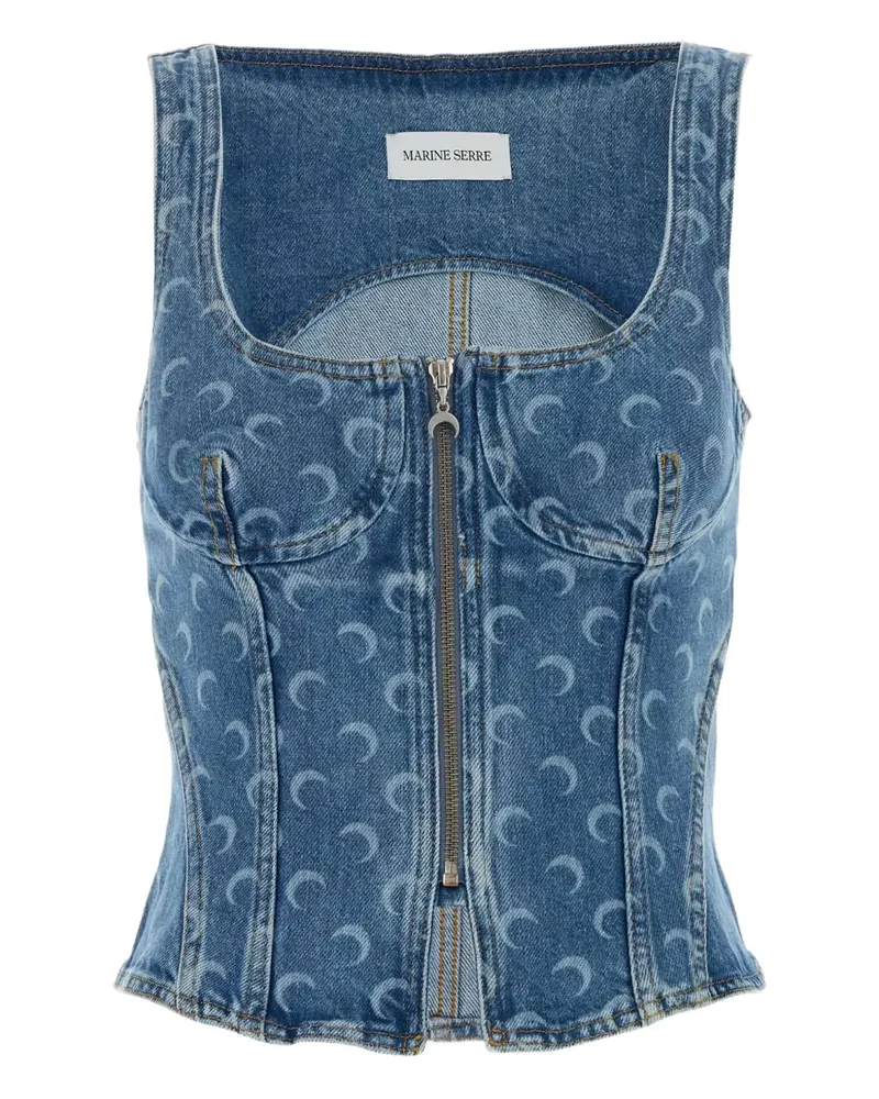 Marine Serre Bluse mit Mond-Print - Blau Blau