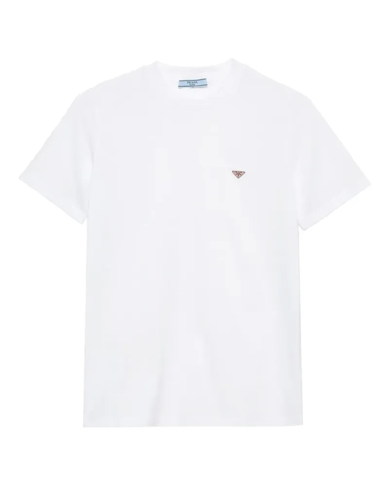 Prada T-Shirt mit emailliertem Triangel-Logo - Weiß Weiß
