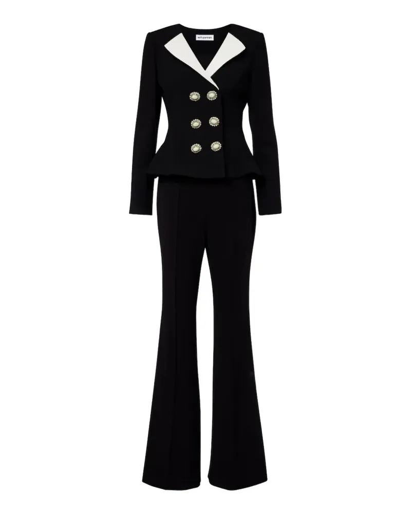 Self-Portrait embellished-button peplum jumpsuit - Schwarz Schwarz