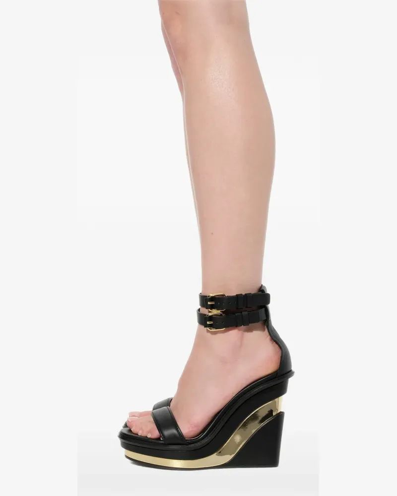 Alexander McQueen double-strap wedge pumps - Schwarz Schwarz