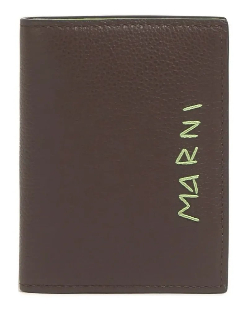 Marni logo-plaque calfskin leather wallet - Braun Braun