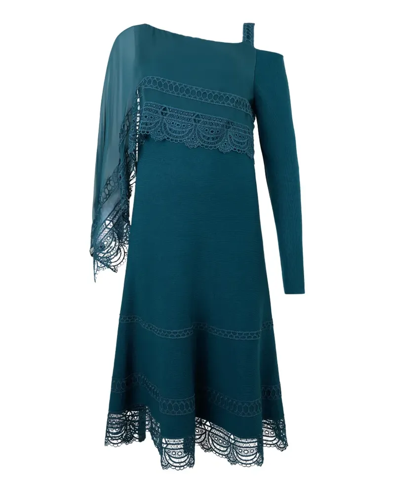 Alberta Ferretti asymmetrical lace-trim A-line mid-length dress - Blau Blau