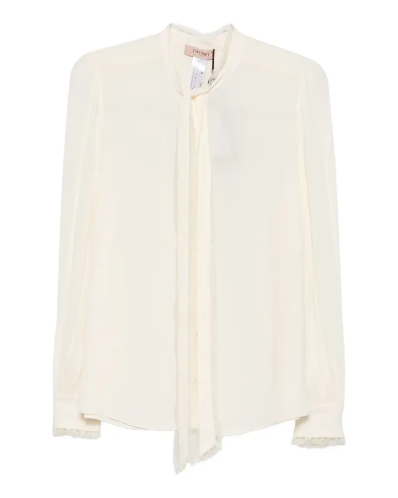 Twin-Set lace-trim pussy-bow blouse - Weiß Weiß